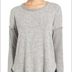 Bobeau (Nordstrom) Rib Long Sleeve Fuzzy Top